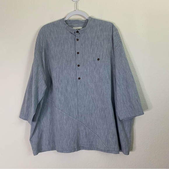 Henrik Vibskov Mens 100% cotton long sleeve mandarin collar shirt L